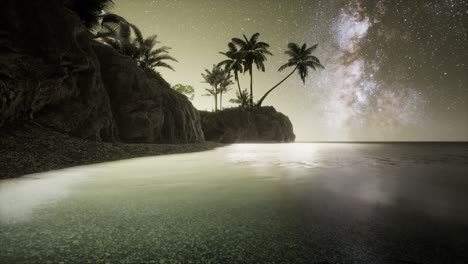 Hermosa-Playa-Tropical-De-Fantasía-Con-Estrella-De-La-Vía-Láctea-En-El-Cielo-Nocturno
